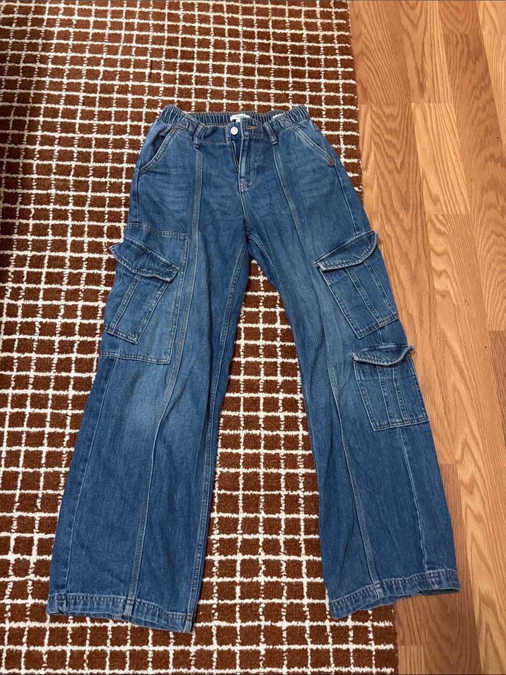Forever 21 Blue Wide-Leg Cargo Jeans